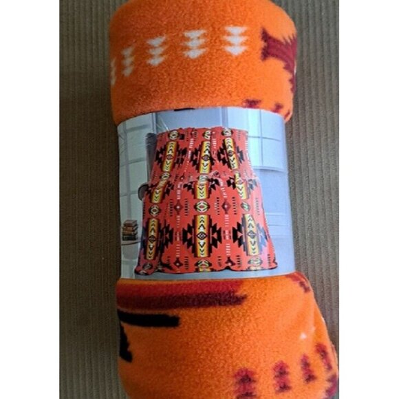 New Orange 50x60 Southwest Aztec Fleece Throw Gift Blanket Reversible Native NIP - Picture 2 of 2